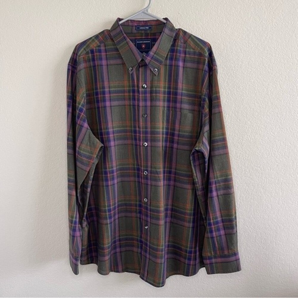 Saddlebred Men's Long Sleeve Button Down Wrinkle Free Plaid XL Shirt